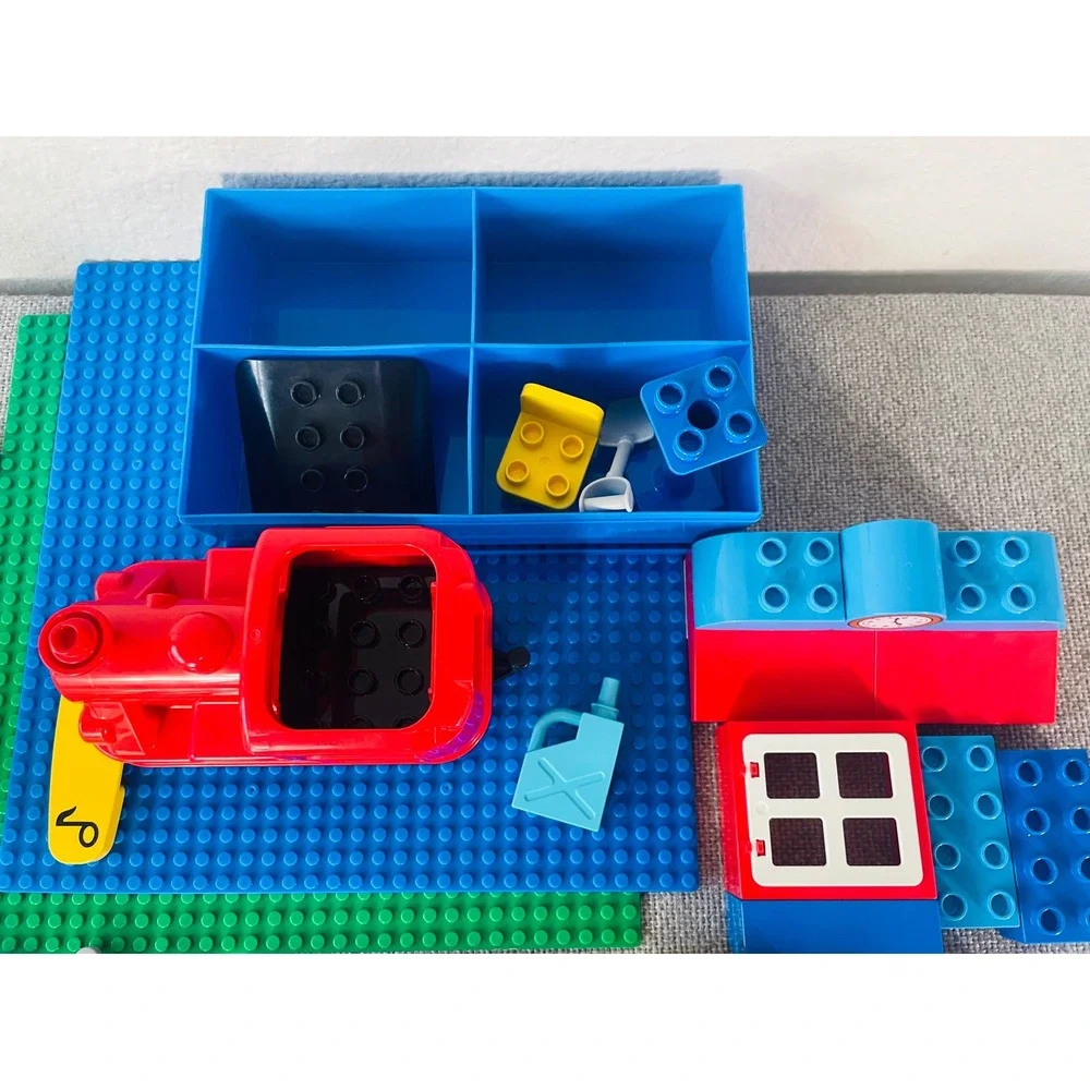 LEGO Duplo Steam Train Railway Track Set Gray Rails Blue Station Figures Lot